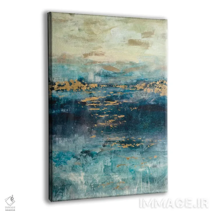 تابلو انتزاعی چشم انداز فیروزه ای و طلایی اثر جولیان اسپنسر - نمای پرسپکتیو محصول