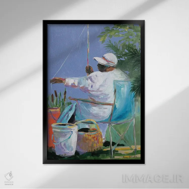 تابلو دکوراتیو خواهران در حال ماهیگیری II اثر جین اسلیوکا - نمای قابدار مشکی