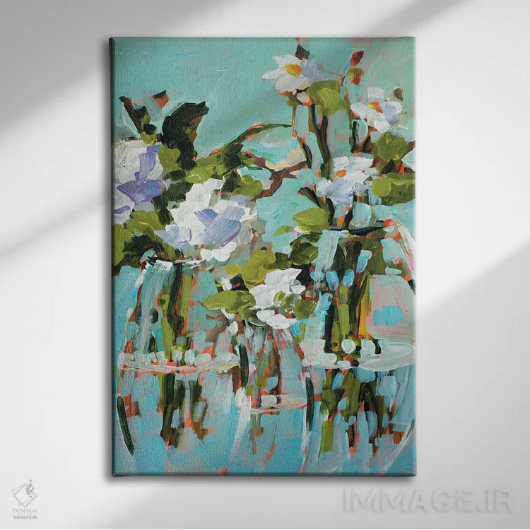 تابلو دکوراتیو گل در گلدان اثر جین اسلیوکا - نمای روبهرو روی دیوار