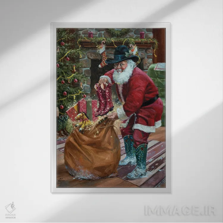 تابلو دکوراتیو چکمه های نو برای کریسمس اثر جک سورنسن - نمای قابدار سفید