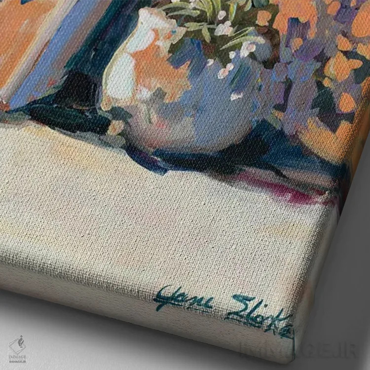 تابلو دکوراتیو سبزینه ساحلی اثر جین اسلیوکا - نمای نزدیک بافت بوم