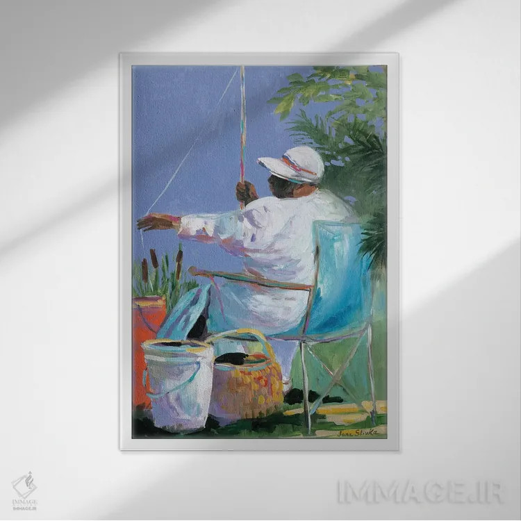 تابلو دکوراتیو خواهران در حال ماهیگیری II اثر جین اسلیوکا - نمای قابدار سفید