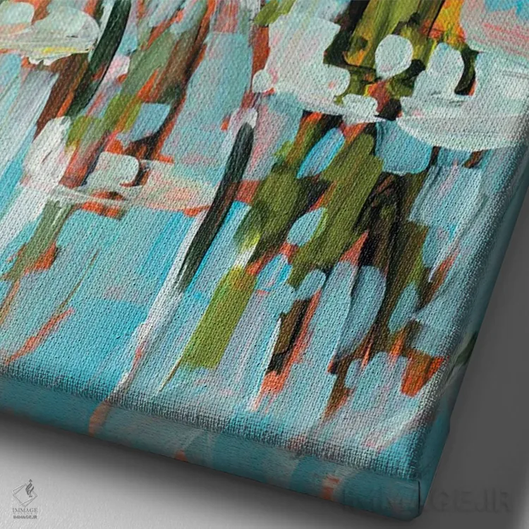 تابلو دکوراتیو گل در گلدان اثر جین اسلیوکا - نمای نزدیک بافت بوم