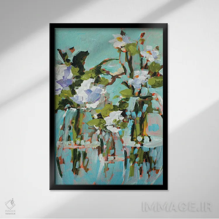 تابلو دکوراتیو گل در گلدان اثر جین اسلیوکا - نمای قابدار مشکی