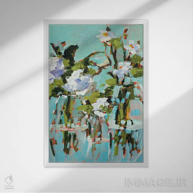 تابلو دکوراتیو گل در گلدان اثر جین اسلیوکا - نمای قابدار سفید
