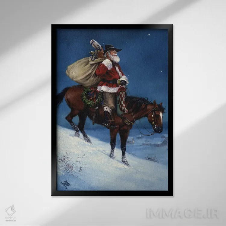 تابلو دکوراتیو کریسمس کابویی اثر جک سورنسن - نمای قابدار مشکی