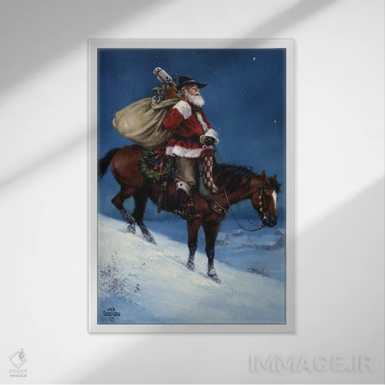 تابلو دکوراتیو کریسمس کابویی اثر جک سورنسن - نمای قابدار سفید