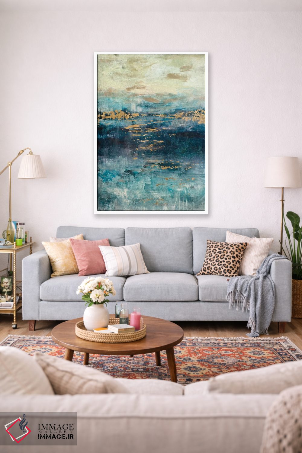 تابلو انتزاعی چشم انداز فیروزه ای و طلایی اثر جولیان اسپنسر - D1W