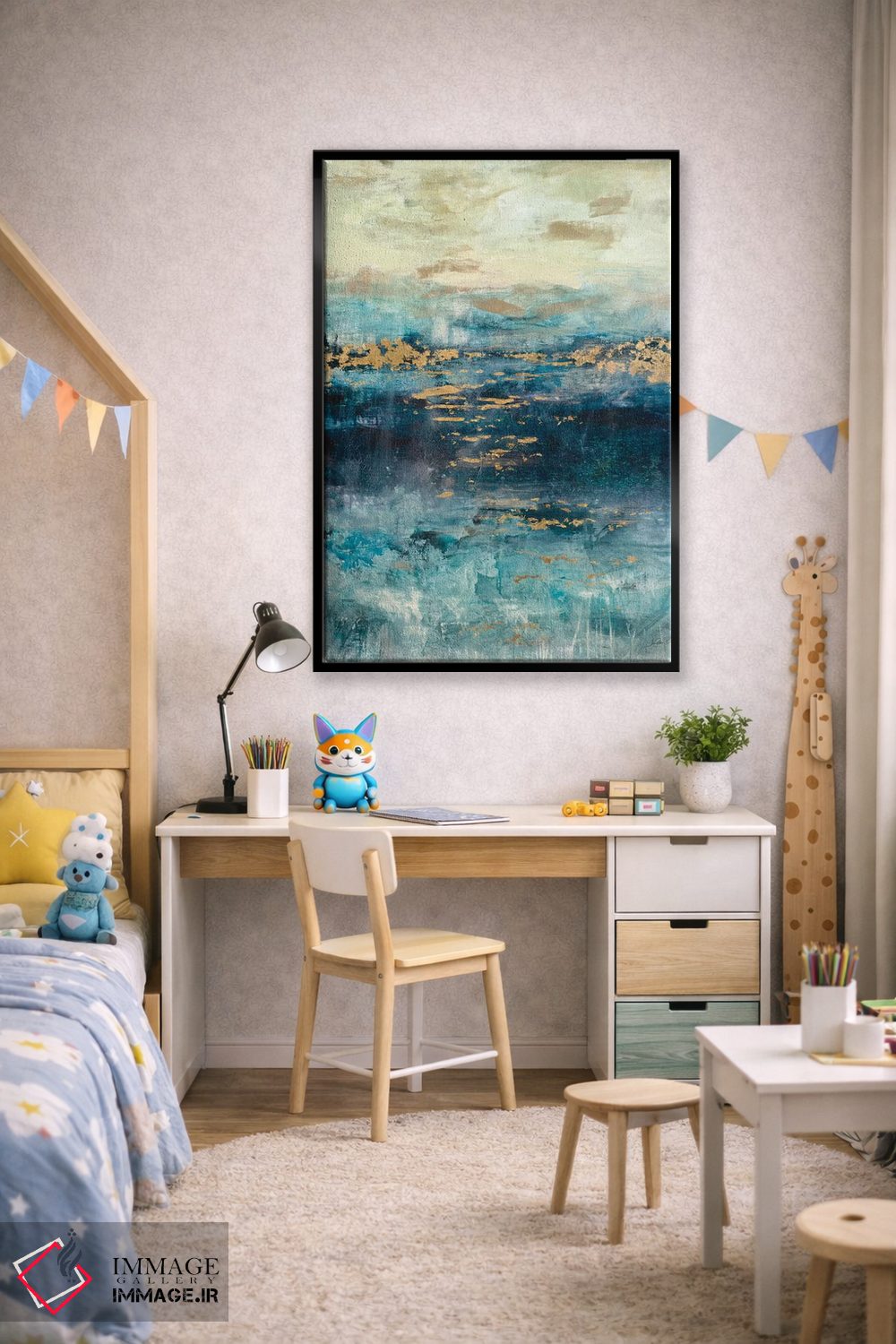 تابلو انتزاعی چشم انداز فیروزه ای و طلایی اثر جولیان اسپنسر - D2B