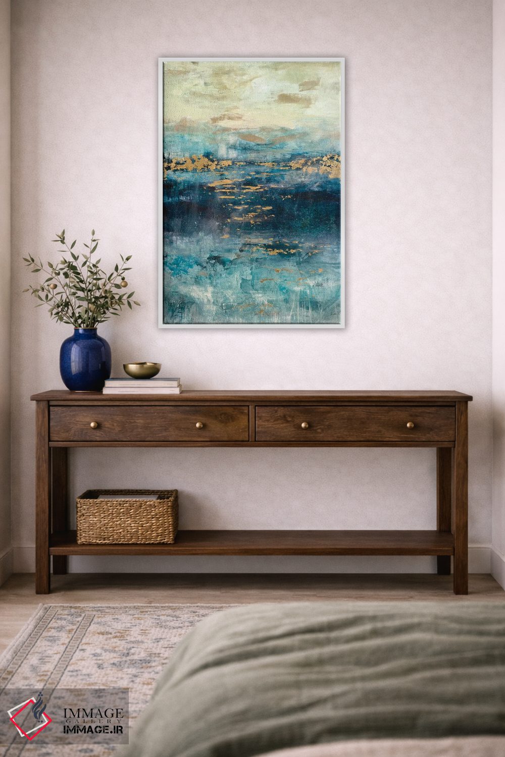 تابلو انتزاعی چشم انداز فیروزه ای و طلایی اثر جولیان اسپنسر - D4W