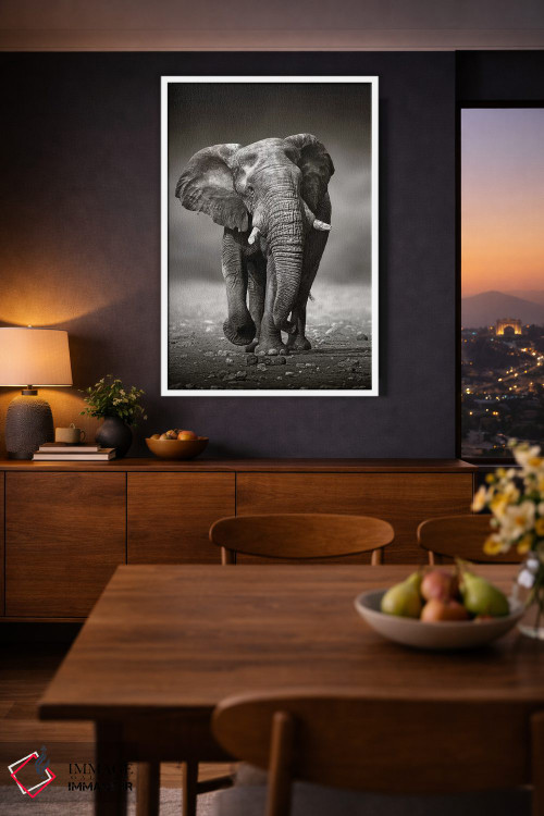 تابلو دکوراتیو نزدیک شدن فیل از روبرو اثر یوهان سوانپوئل - D3W
