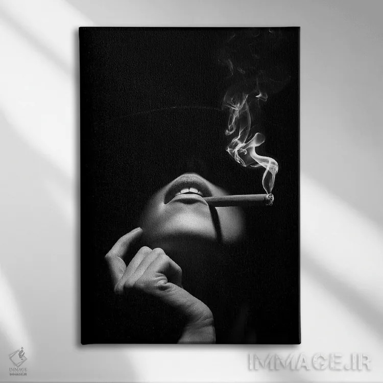 تابلو دکوراتیو زن در حال سیگار کشیدن اثر یوهان سوانپوئل - نمای روبهرو روی دیوار