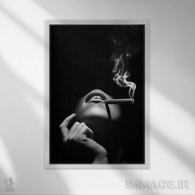 تابلو دکوراتیو زن در حال سیگار کشیدن اثر یوهان سوانپوئل - نمای قابدار سفید