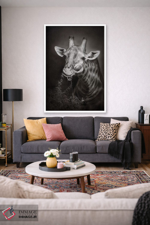 تابلو دکوراتیو زرافه در حال غذا خوردن اثر یوهان سوانپوئل - D1W