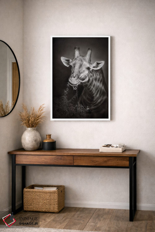 تابلو دکوراتیو زرافه در حال غذا خوردن اثر یوهان سوانپوئل - D2W