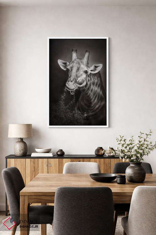 تابلو دکوراتیو زرافه در حال غذا خوردن اثر یوهان سوانپوئل - D3W