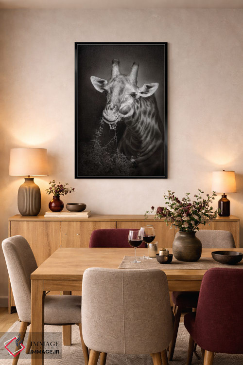 تابلو دکوراتیو زرافه در حال غذا خوردن اثر یوهان سوانپوئل - D4B