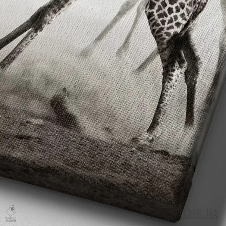 تابلو دکوراتیو زرافه ها در حال فرار اثر یوهان سوانپوئل - نمای نزدیک بافت بوم