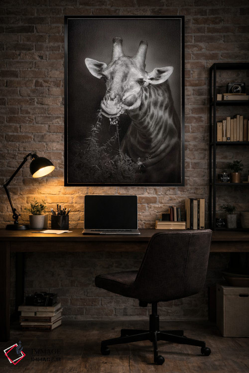تابلو دکوراتیو زرافه در حال غذا خوردن اثر یوهان سوانپوئل - D6B