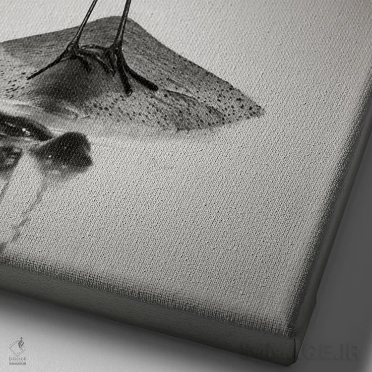 تابلو دکوراتیو حواصیل سفید بزرگ روی اسب آبی اثر یوهان سوانپوئل - نمای نزدیک بافت بوم