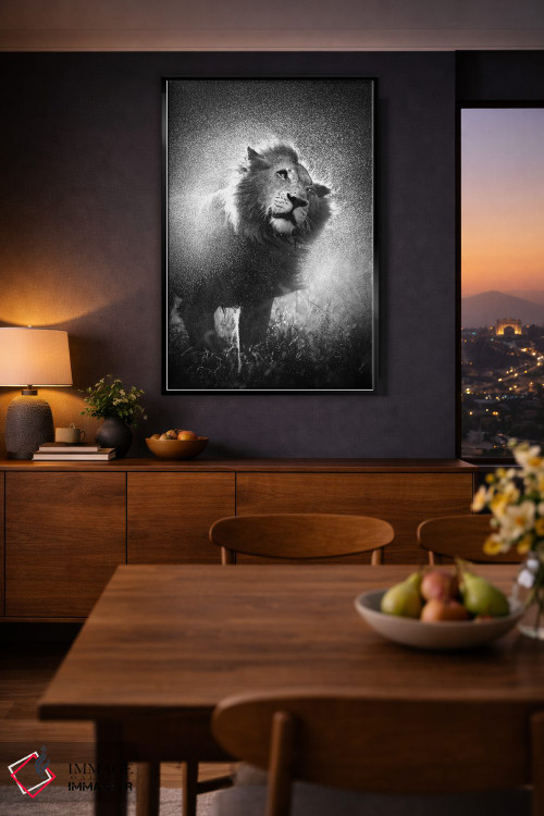 تابلو دکوراتیو شیر در حال تکاندن آب از یال خود اثر یوهان سوانپوئل - D2B