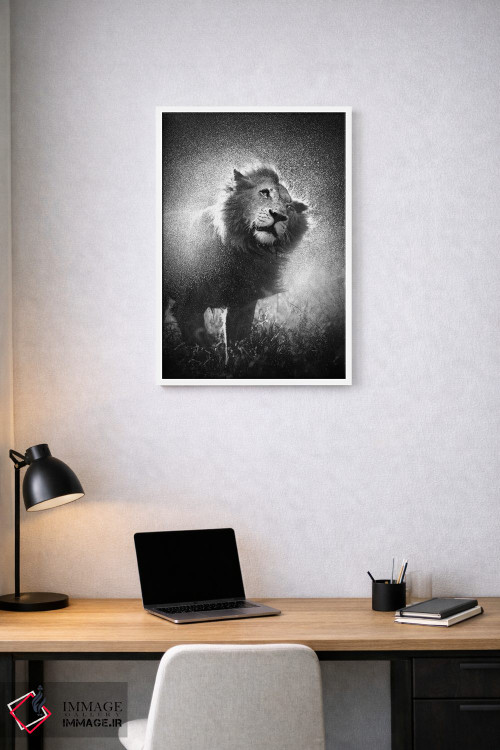 تابلو دکوراتیو شیر در حال تکاندن آب از یال خود اثر یوهان سوانپوئل - D1W