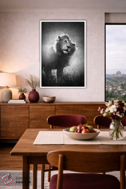 تابلو دکوراتیو شیر در حال تکاندن آب از یال خود اثر یوهان سوانپوئل - D3W