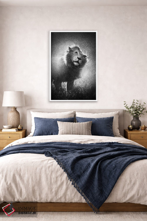 تابلو دکوراتیو شیر در حال تکاندن آب از یال خود اثر یوهان سوانپوئل - D4W