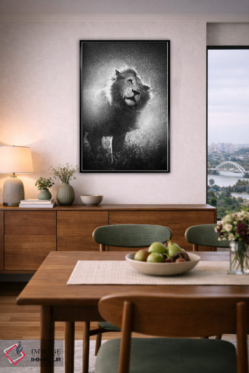 تابلو دکوراتیو شیر در حال تکاندن آب از یال خود اثر یوهان سوانپوئل - D5B