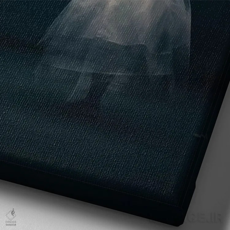 تابلو دکوراتیو دختر با چتر و پر اثر یوهان سوانپوئل - نمای نزدیک بافت بوم