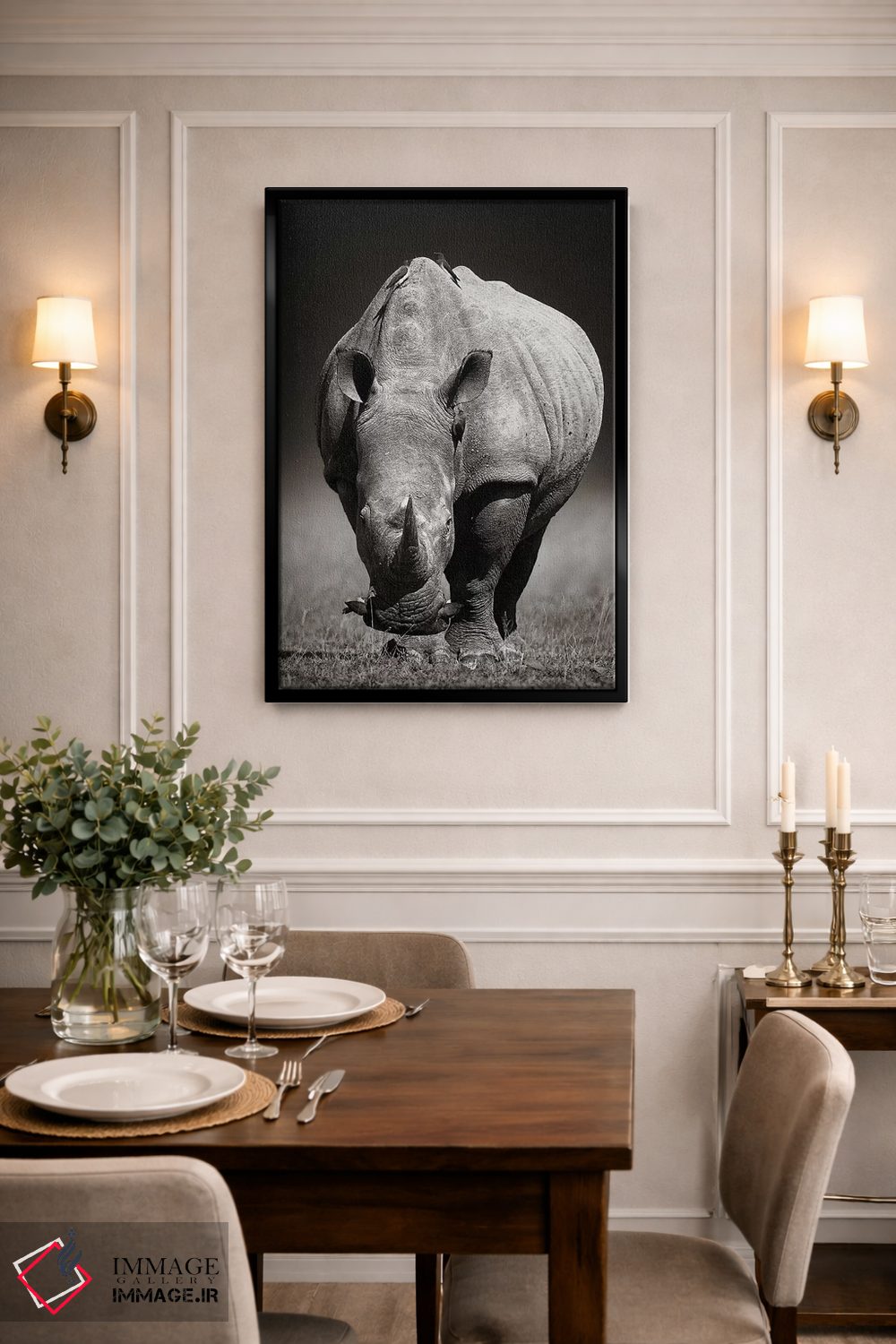 تابلو دکوراتیو کرگدن سفید در دو رنگ اثر یوهان سوانپوئل - D2B