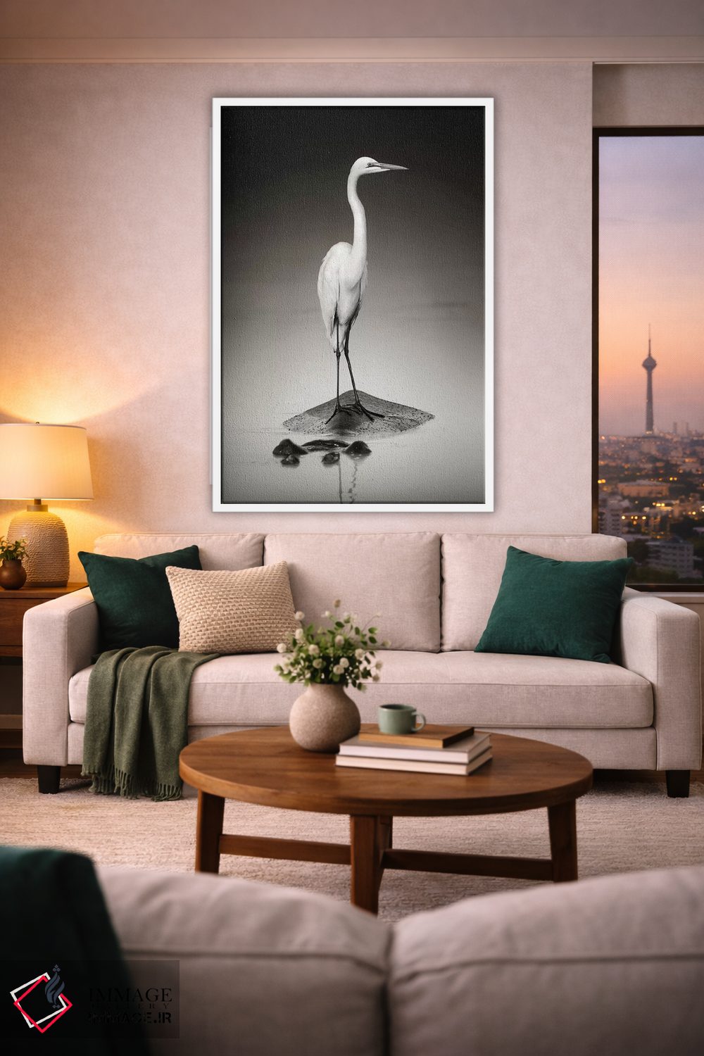 تابلو دکوراتیو حواصیل سفید بزرگ روی اسب آبی اثر یوهان سوانپوئل - D1W