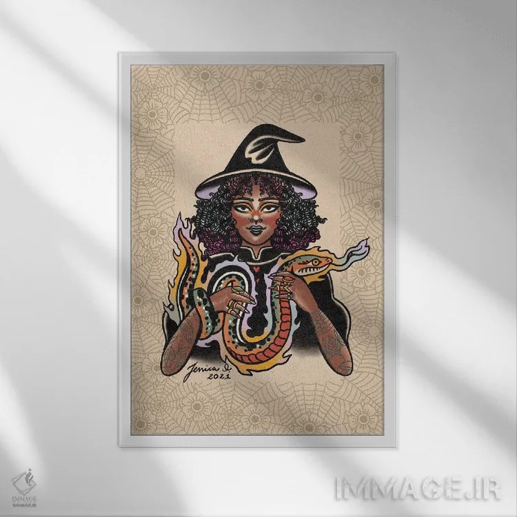 تابلو دکوراتیو عشق نیش مار اثر جسیکا ا. - نمای قابدار سفید