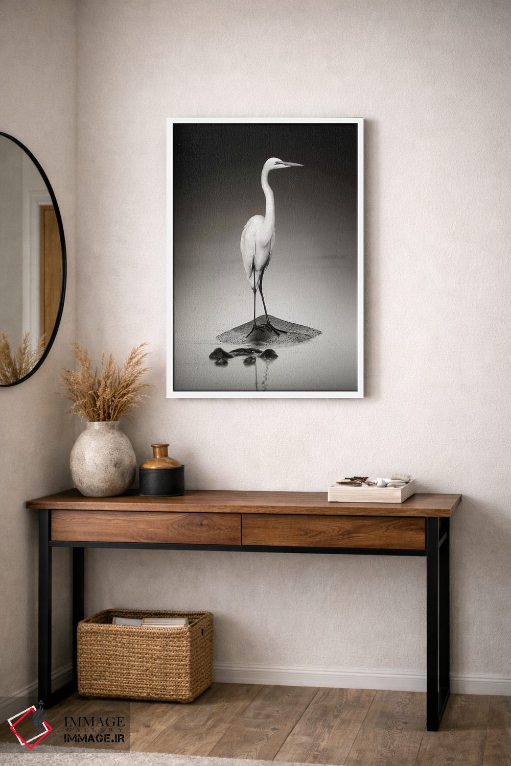 تابلو دکوراتیو حواصیل سفید بزرگ روی اسب آبی اثر یوهان سوانپوئل - D2W