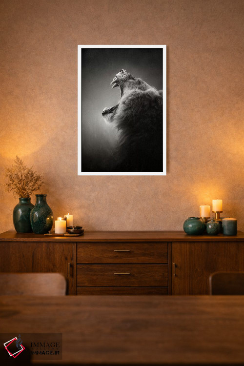 تابلو دکوراتیو شیر با دندان های ترسناک و آشکارشده اثر یوهان سوانپوئل - D1W