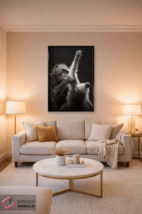 تابلو دکوراتیو بابون های چاکما در حال تیمار کردن یکدیگر اثر یوهان سوانپوئل - D3B