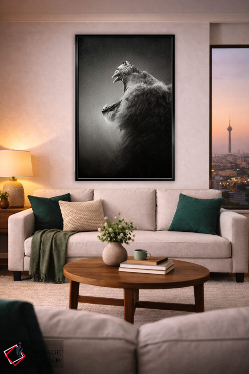 تابلو دکوراتیو شیر با دندان های ترسناک و آشکارشده اثر یوهان سوانپوئل - D2B