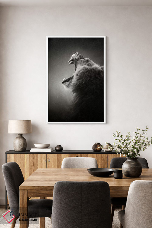 تابلو دکوراتیو شیر با دندان های ترسناک و آشکارشده اثر یوهان سوانپوئل - D3W