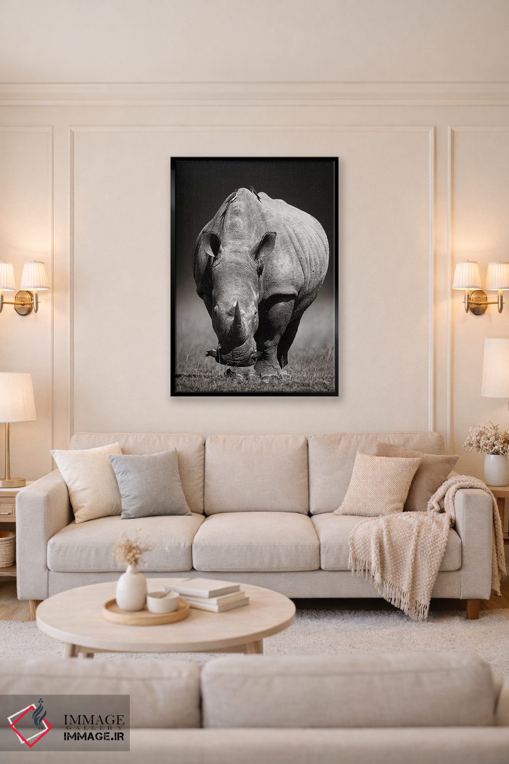 تابلو دکوراتیو کرگدن سفید در دو رنگ اثر یوهان سوانپوئل - D4B