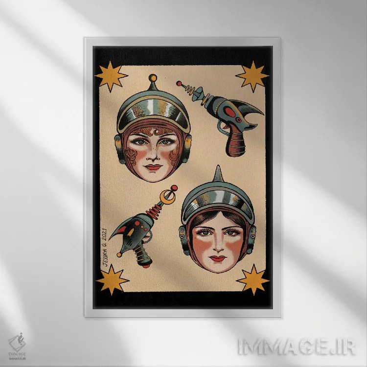 تابلو دکوراتیو جوجه های ستاره ای اثر جسیکا ا. - نمای قابدار سفید