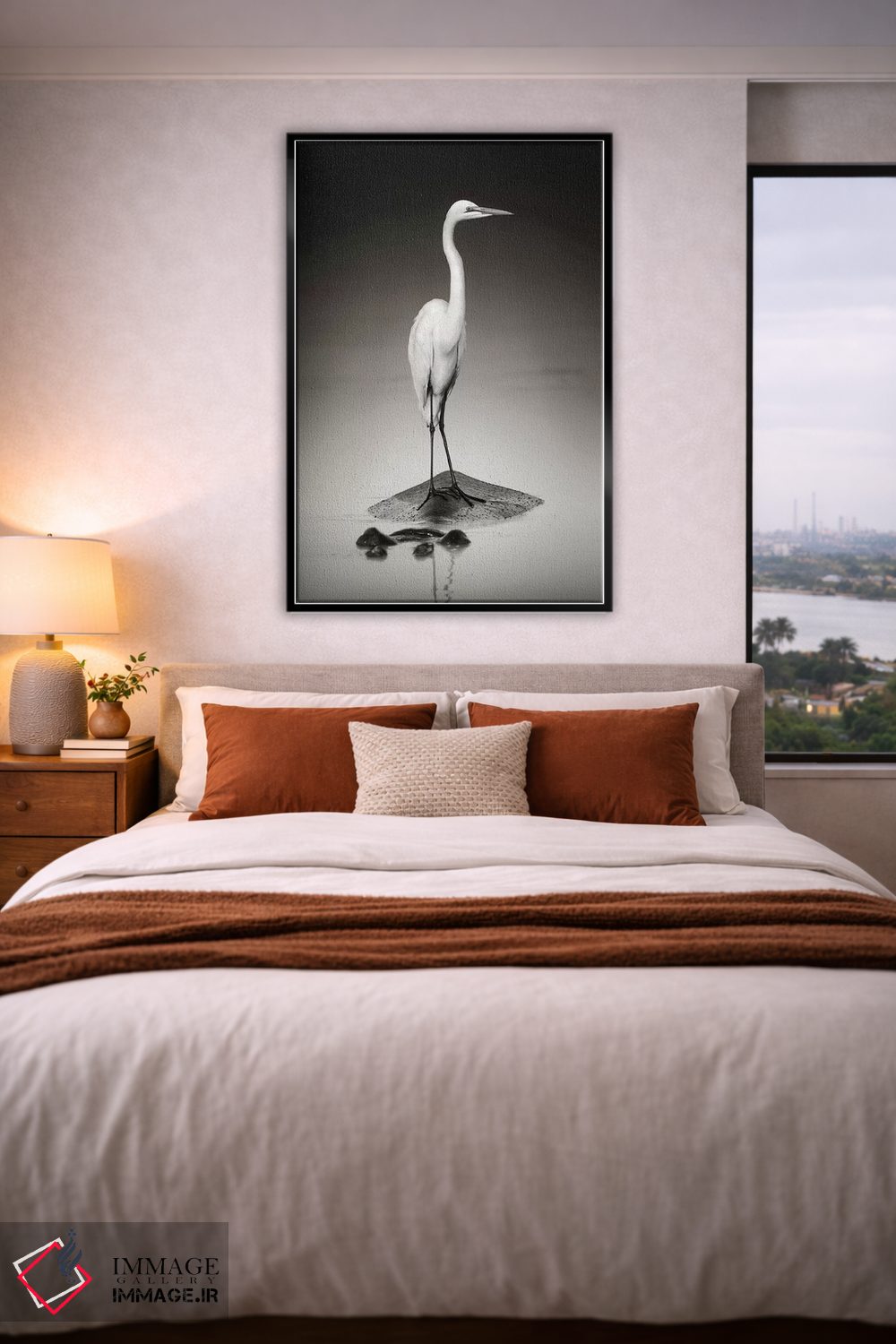 تابلو دکوراتیو حواصیل سفید بزرگ روی اسب آبی اثر یوهان سوانپوئل - D4B