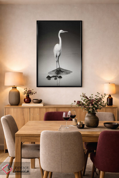 تابلو دکوراتیو حواصیل سفید بزرگ روی اسب آبی اثر یوهان سوانپوئل - D3B