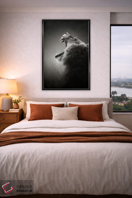 تابلو دکوراتیو شیر با دندان های ترسناک و آشکارشده اثر یوهان سوانپوئل - D5B