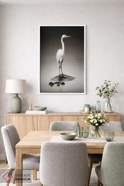 تابلو دکوراتیو حواصیل سفید بزرگ روی اسب آبی اثر یوهان سوانپوئل - D6W