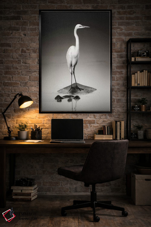 تابلو دکوراتیو حواصیل سفید بزرگ روی اسب آبی اثر یوهان سوانپوئل - D5B