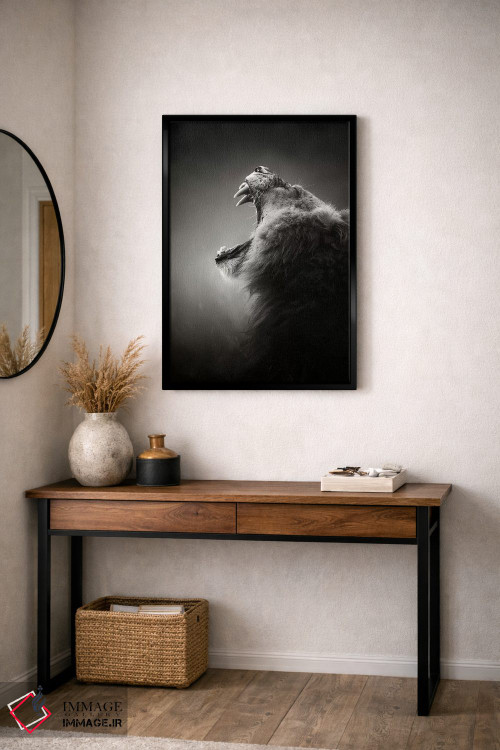 تابلو دکوراتیو شیر با دندان های ترسناک و آشکارشده اثر یوهان سوانپوئل - D4B