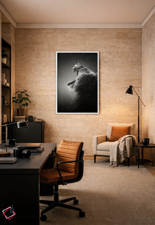 تابلو دکوراتیو شیر با دندان های ترسناک و آشکارشده اثر یوهان سوانپوئل - D6W