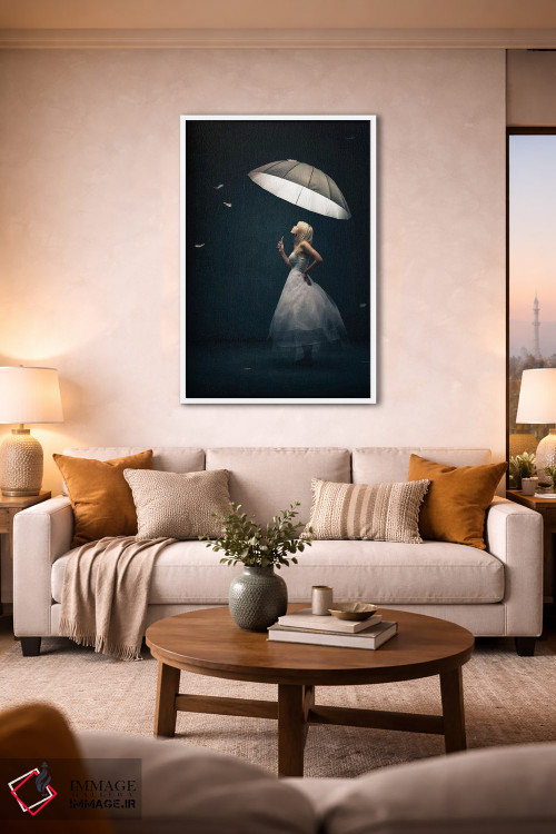 تابلو دکوراتیو دختر با چتر و پر اثر یوهان سوانپوئل - D1W