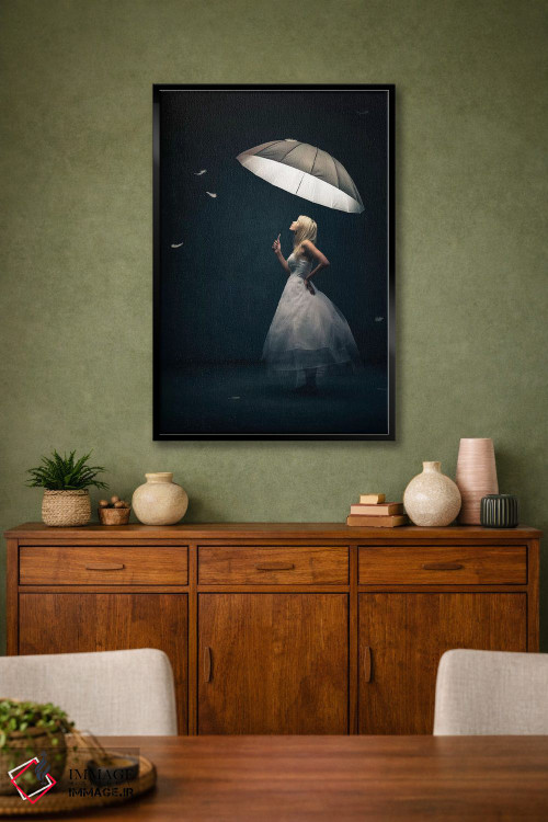 تابلو دکوراتیو دختر با چتر و پر اثر یوهان سوانپوئل - D2B