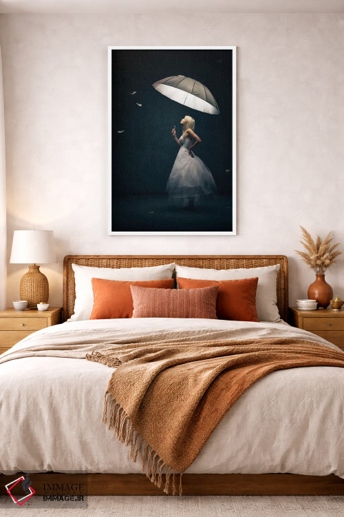 تابلو دکوراتیو دختر با چتر و پر اثر یوهان سوانپوئل - D3W